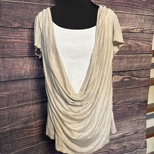 Lafayette 148 Women Size XL Deep Cowl Neck Short Sleeve  Shirt Y2K Layer Top